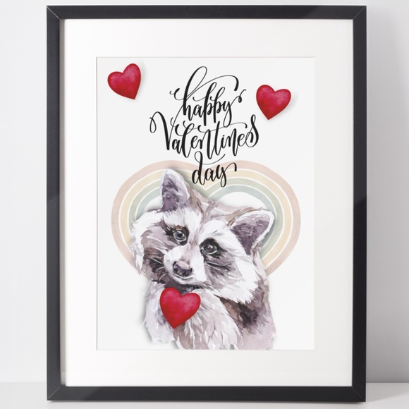 Other - ♥️SALE♥️ Raccoon Valentines Day Wall Art Illustration Print Card Unframed